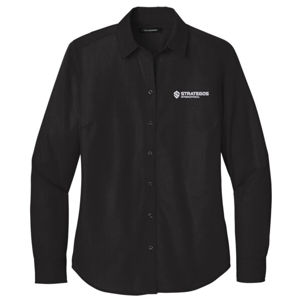 Embroidered Strategos Main - Women's Long Sleeve Nailhead Easy Care Shirt Thumbnail