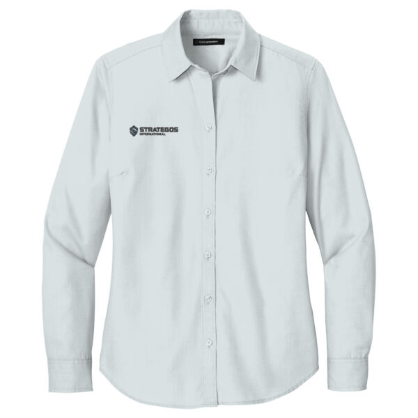 Embroidered Strategos Main - Women's Long Sleeve Nailhead Easy Care Shirt Thumbnail